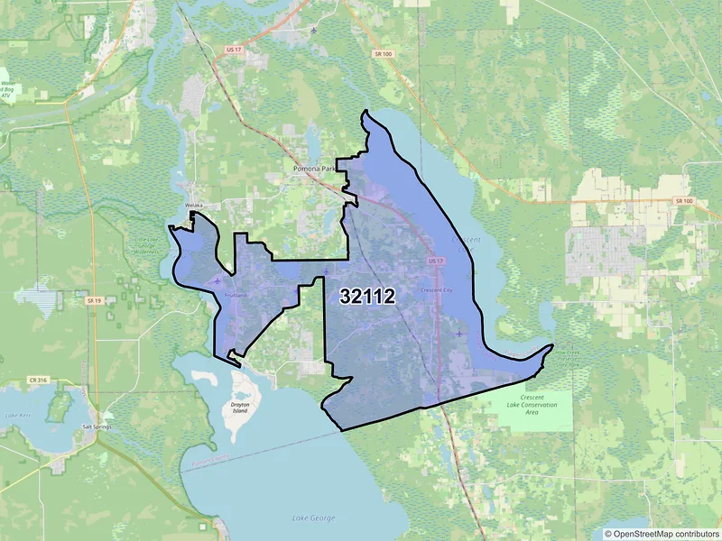 Map of ZIP Code 32112 — Crescent City, FL