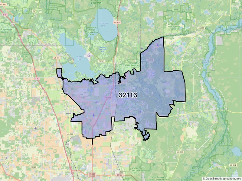 Map of ZIP Code 32113 — Citra, FL