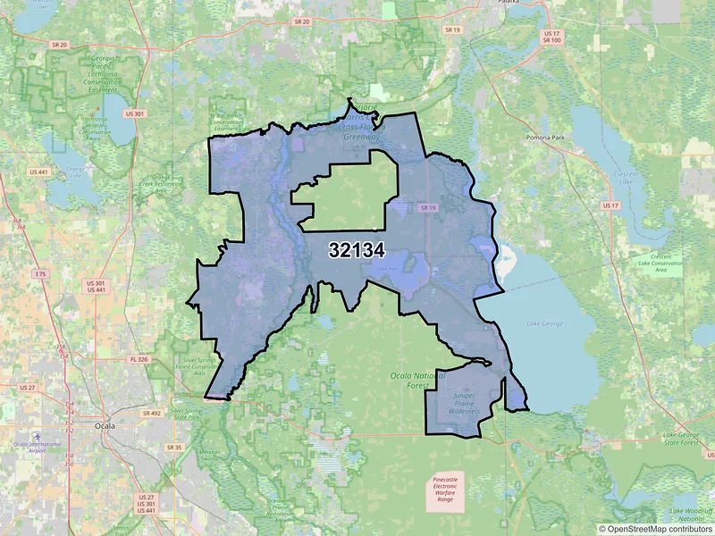 Map of ZIP Code 32134 — Fort Mc Coy, FL