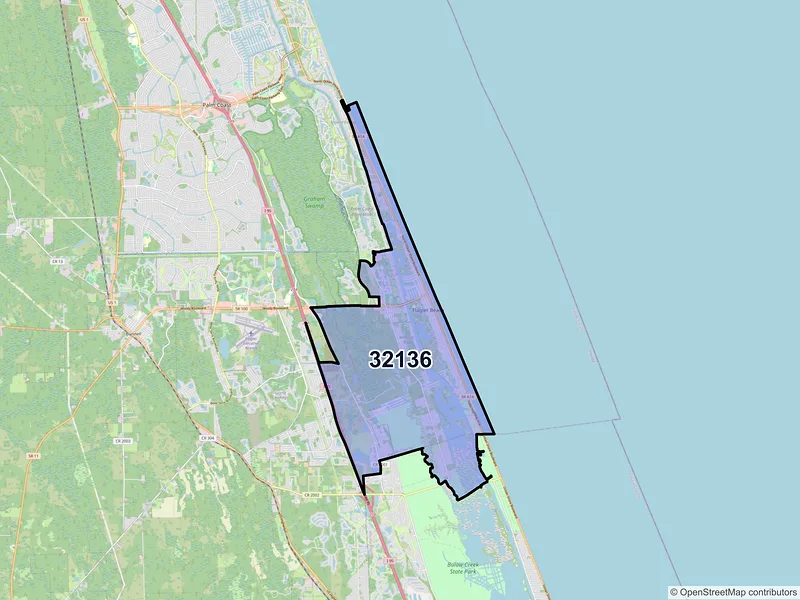 Map of ZIP Code 32136 — Flagler Beach, FL