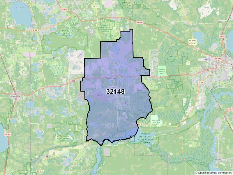 Map of ZIP Code 32148 — Interlachen, FL