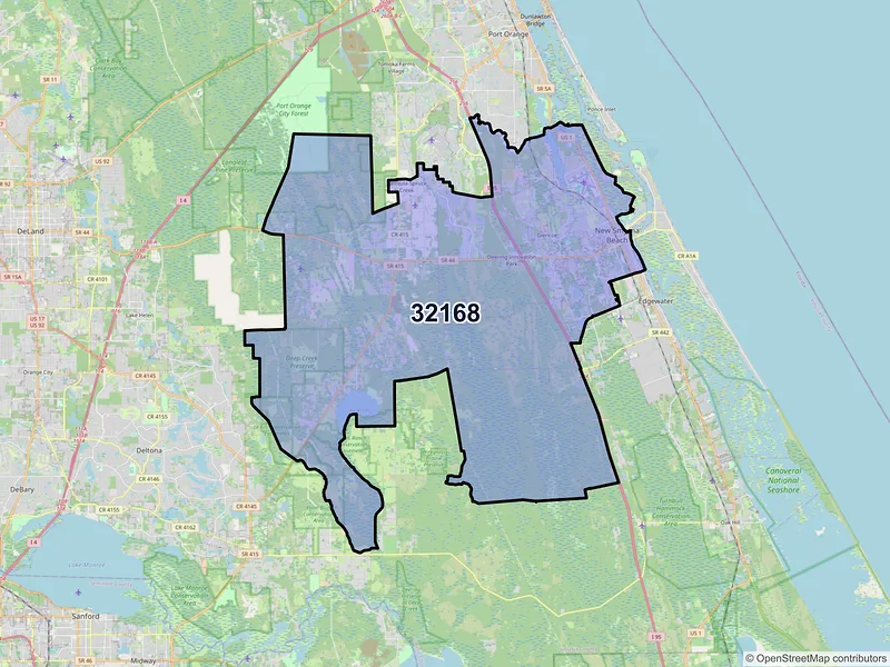 Map of ZIP Code 32168 — New Smyrna Beach, FL