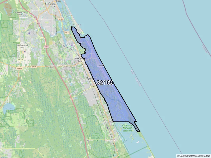Map of ZIP Code 32169 — New Smyrna Beach, FL