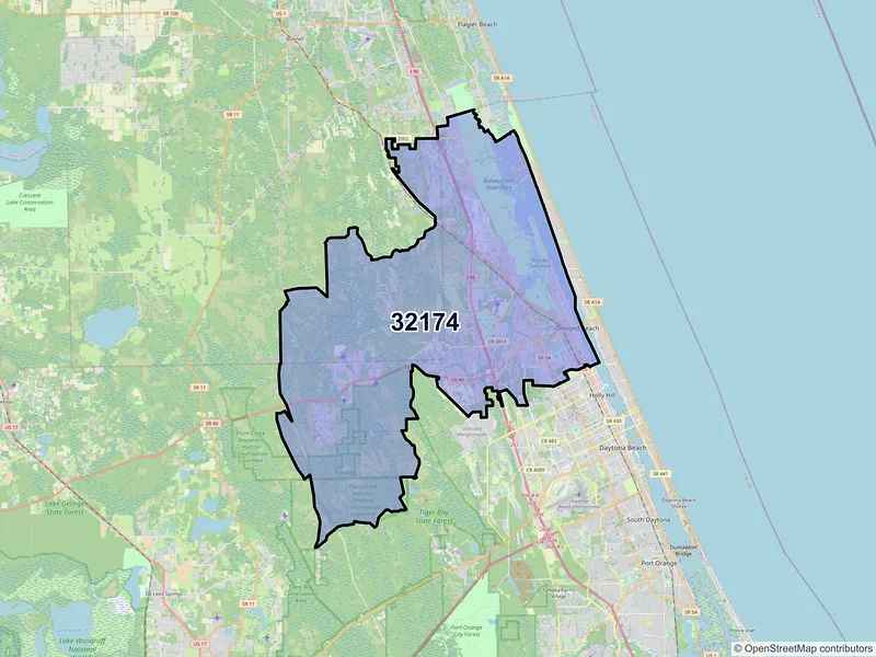 Map of ZIP Code 32174 — Ormond Beach, FL