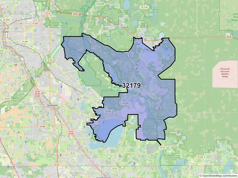 Map of ZIP Code 32179 — Ocklawaha, FL