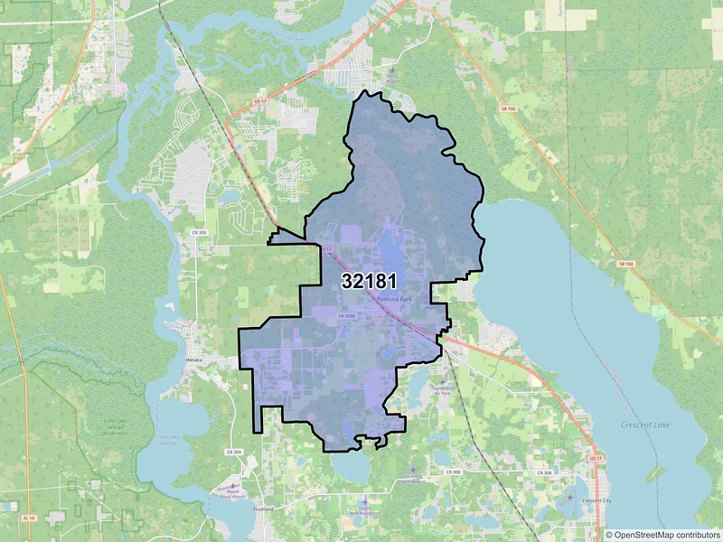 Map of ZIP Code 32181 — Pomona Park, FL