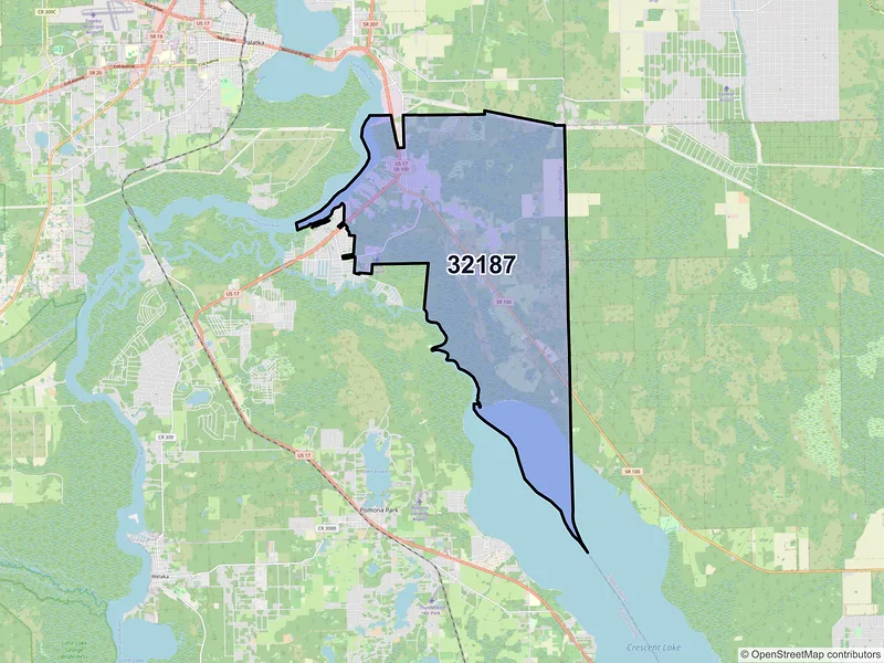 Map of ZIP Code 32187 — San Mateo, FL
