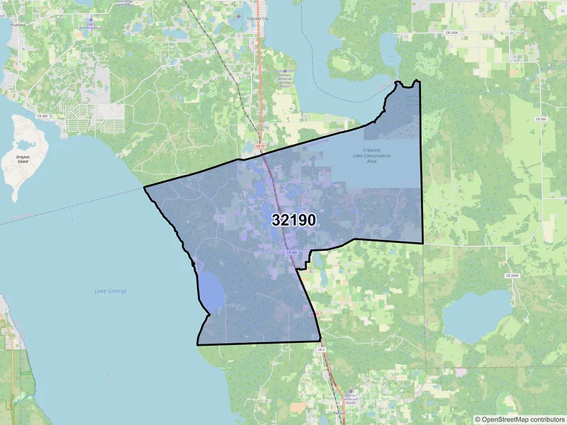 Map of Seville, Florida and ZIP codes