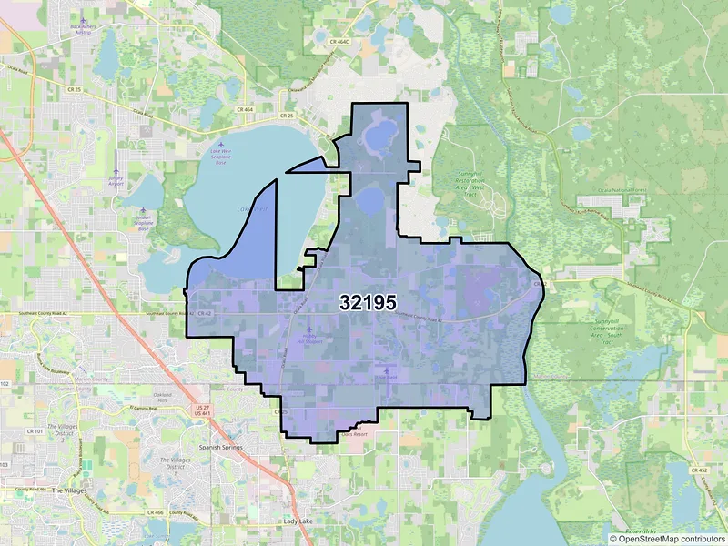 Map of ZIP Code 32195 — Weirsdale, FL