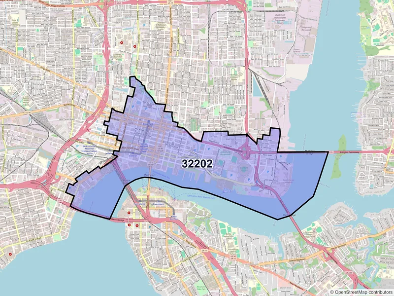 Map of ZIP Code 32202 — Jacksonville, FL