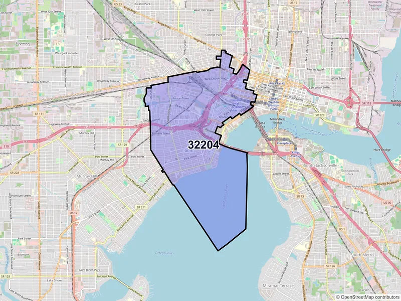 Map of ZIP Code 32204 — Jacksonville, FL