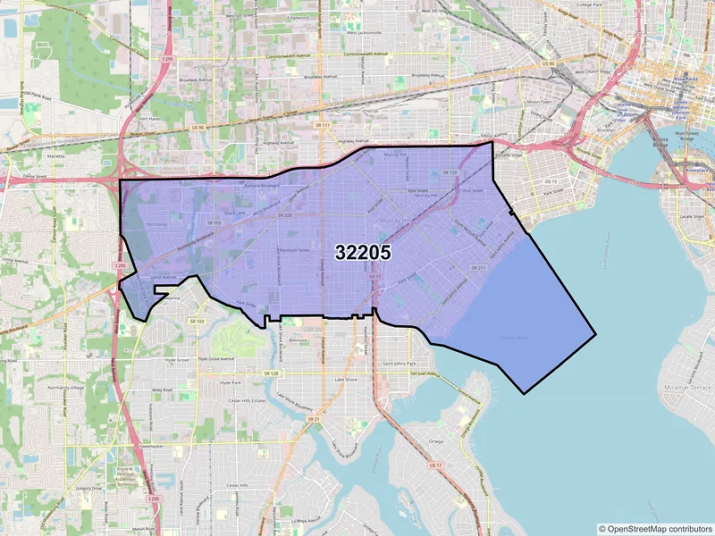 Map of ZIP Code 32205 — Jacksonville, FL