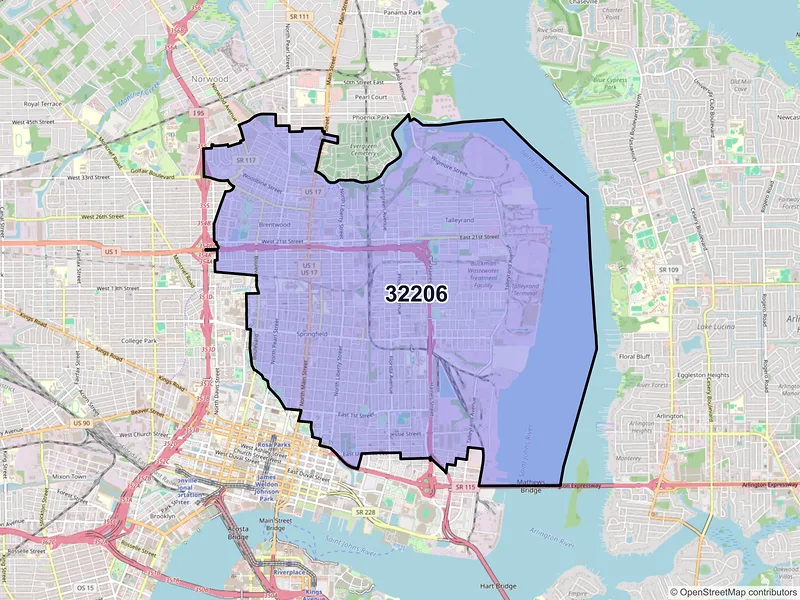 Map of ZIP Code 32206 — Jacksonville, FL