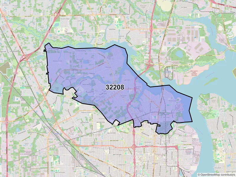 Map of ZIP Code 32208 — Jacksonville, FL