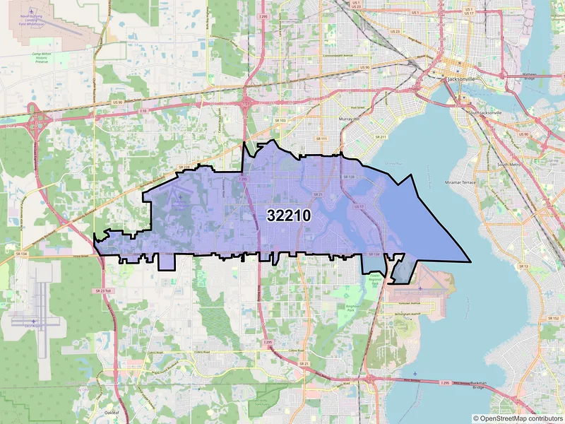 Map of ZIP Code 32210 — Jacksonville, FL