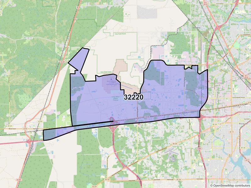 Map of ZIP Code 32220 — Jacksonville, FL