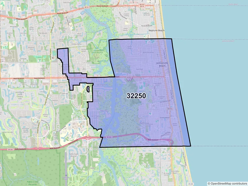 Map of ZIP Code 32250 — Jacksonville Beach, FL