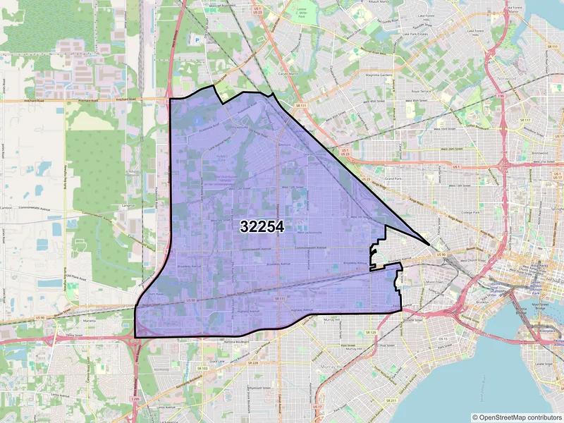 Map of ZIP Code 32254 — Jacksonville, FL