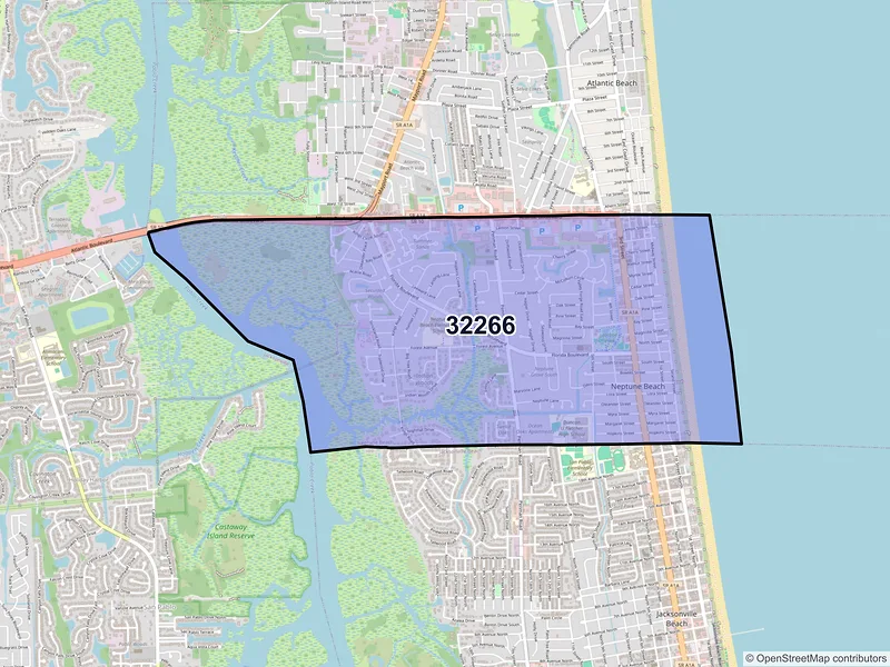 Map of Neptune Beach, Florida and ZIP codes