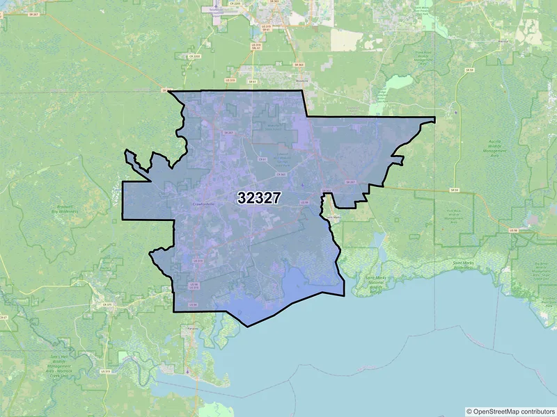 Map of ZIP Code 32327 — Crawfordville, FL