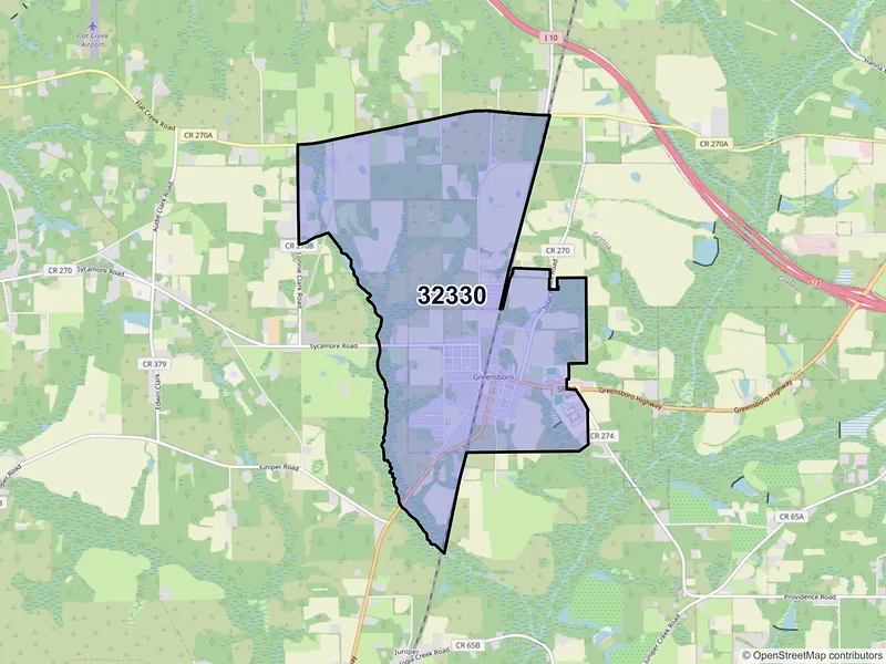 Map of Greensboro, Florida and ZIP codes