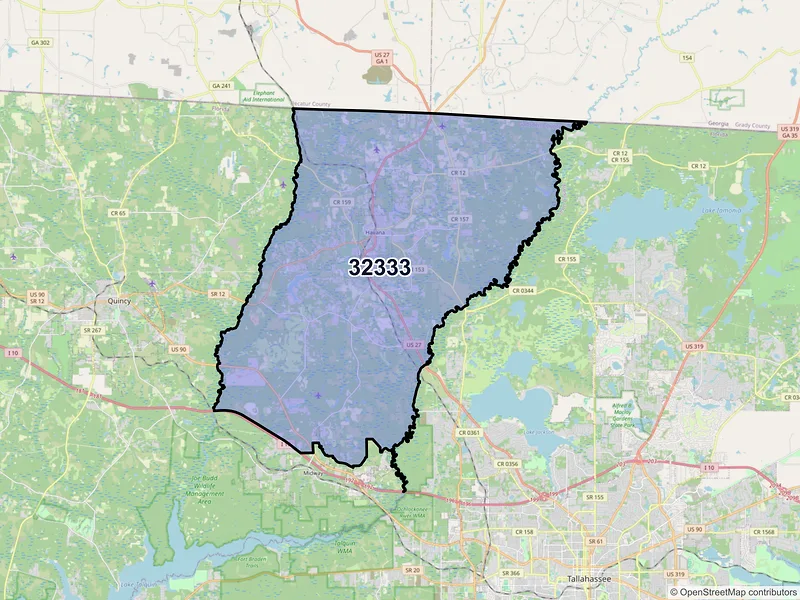 Map of ZIP Code 32333 — Havana, FL