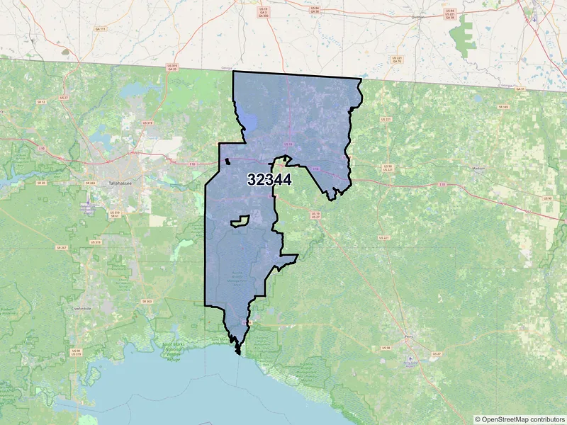 Map of ZIP Code 32344 — Monticello, FL