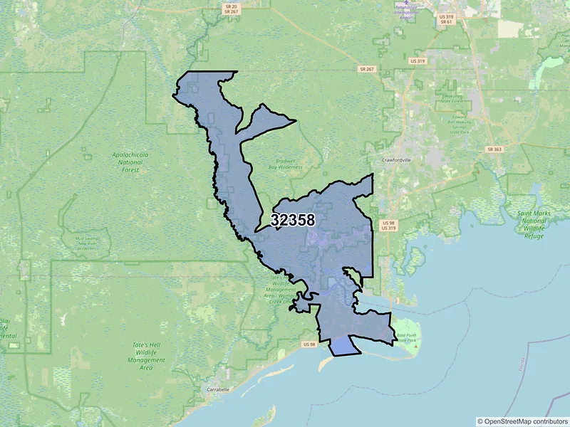 Map of Sopchoppy, Florida and ZIP codes