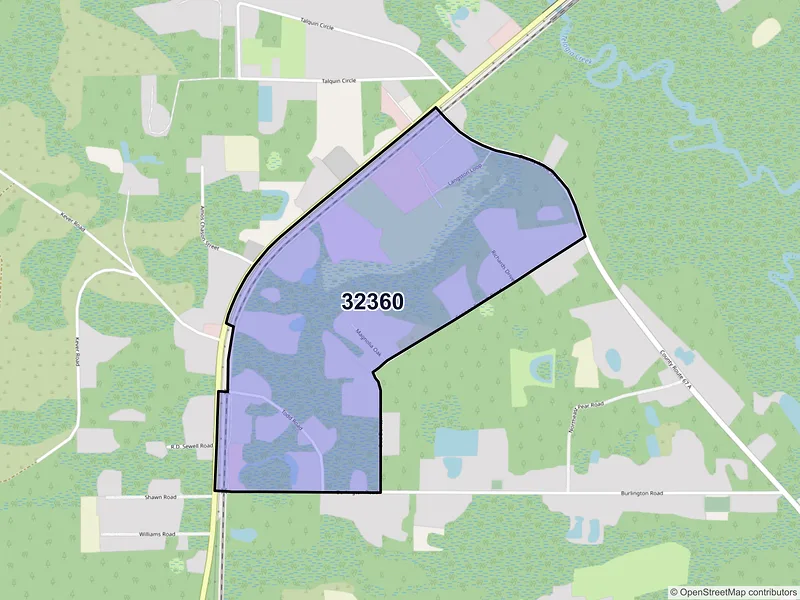 Map of Telogia, Florida and ZIP codes