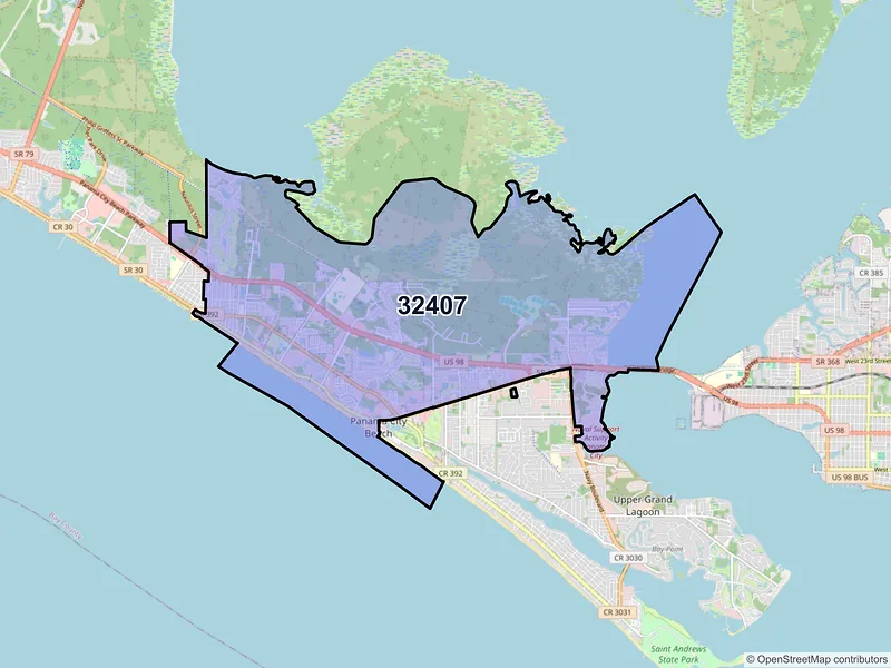 Map of ZIP Code 32407 — Panama City Beach, FL