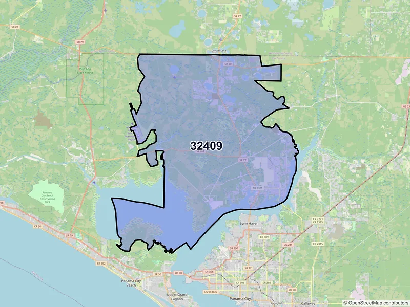 Map of ZIP Code 32409 — Panama City, FL