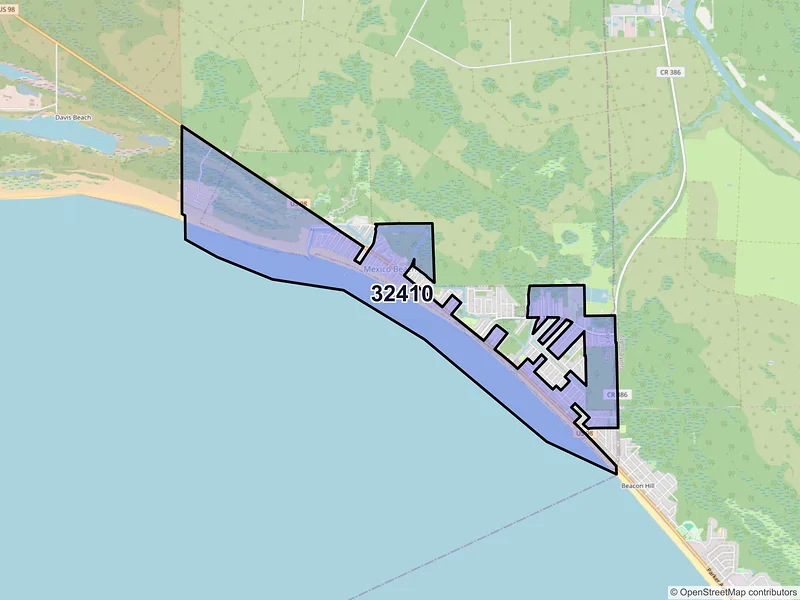 Map of Mexico Beach, Florida and ZIP codes