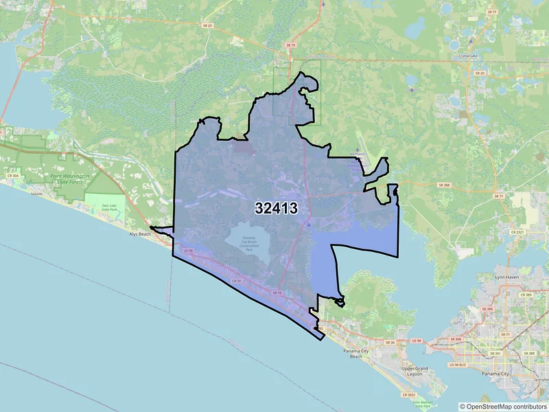 Map of ZIP Code 32413 — Panama City Beach, FL