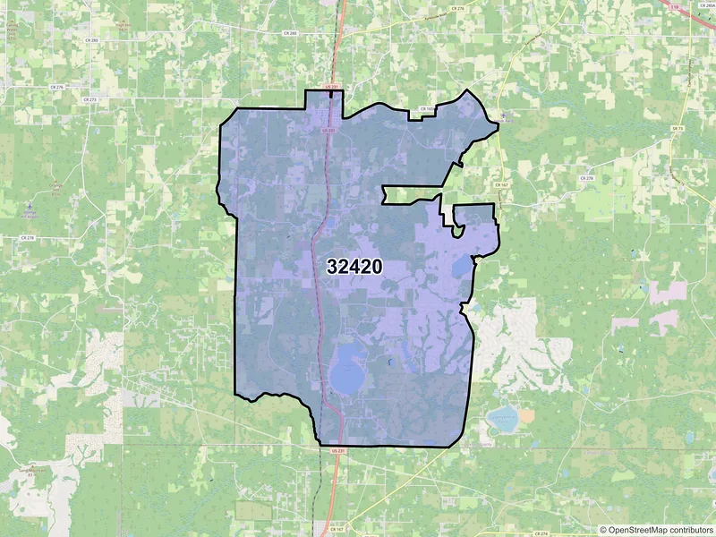 Map of Alford, Florida and ZIP codes