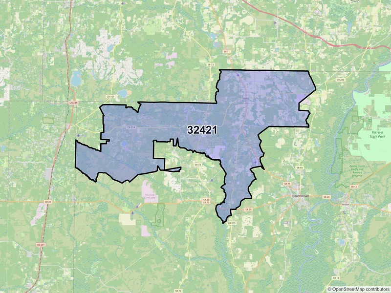 Map of ZIP Code 32421 — Altha, FL
