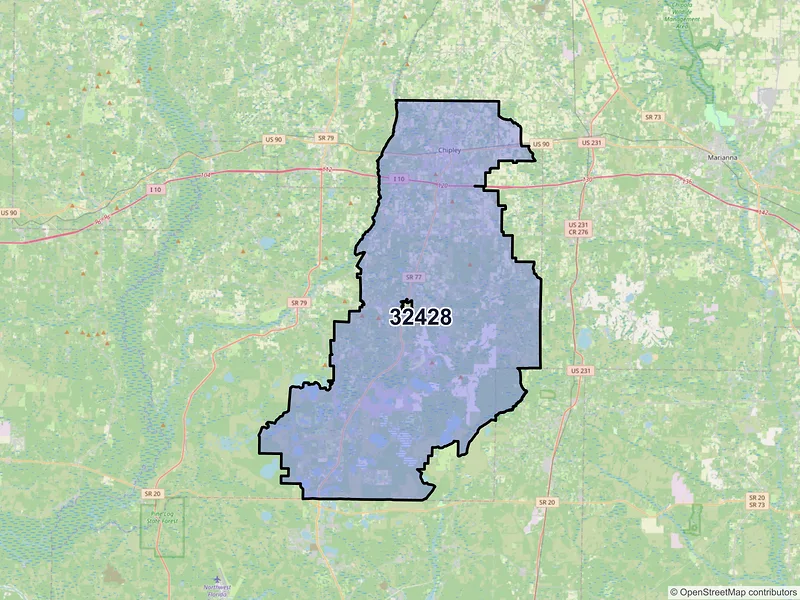 Map of Chipley, Florida and ZIP codes