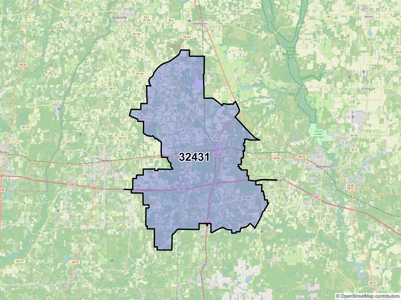 Map of Cottondale, Florida and ZIP codes