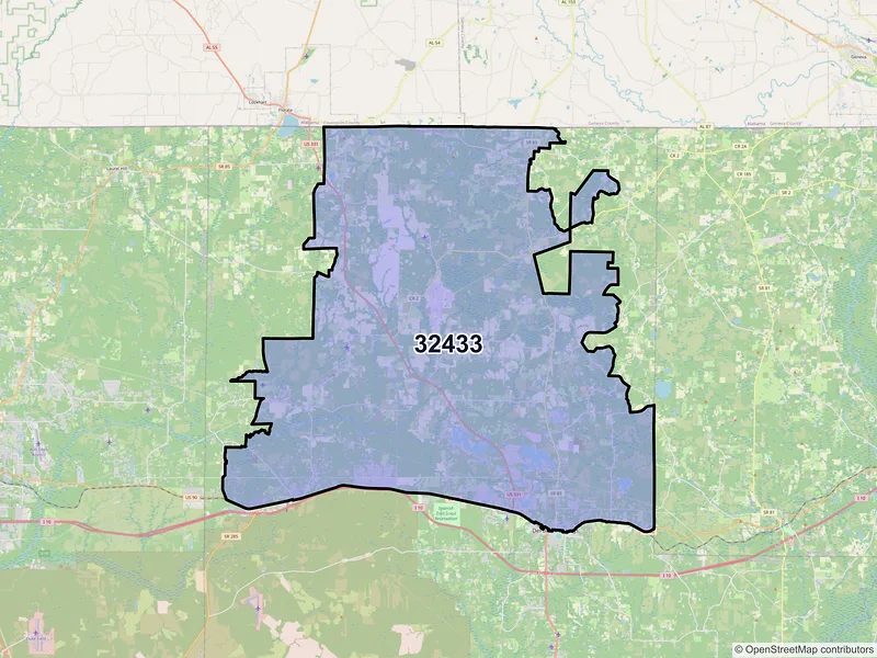Map of ZIP Code 32433 — Defuniak Springs, FL