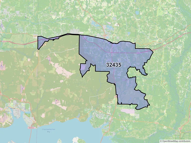 Map of ZIP Code 32435 — Defuniak Springs, FL