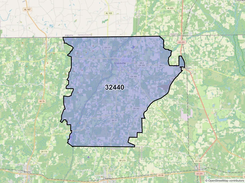 Map of Graceville, Florida and ZIP codes