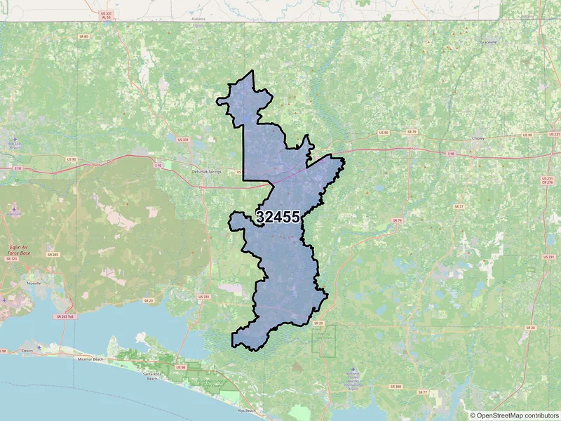 Map of ZIP Code 32455 — Ponce De Leon, FL