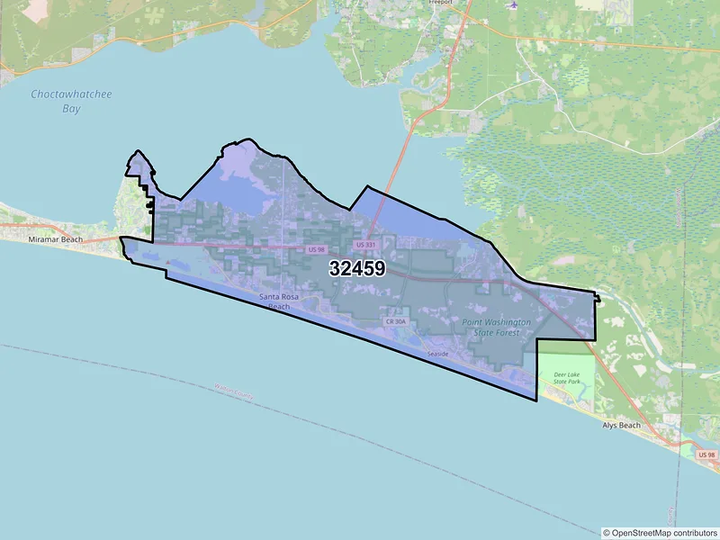 Map of Santa Rosa Beach, Florida and ZIP codes