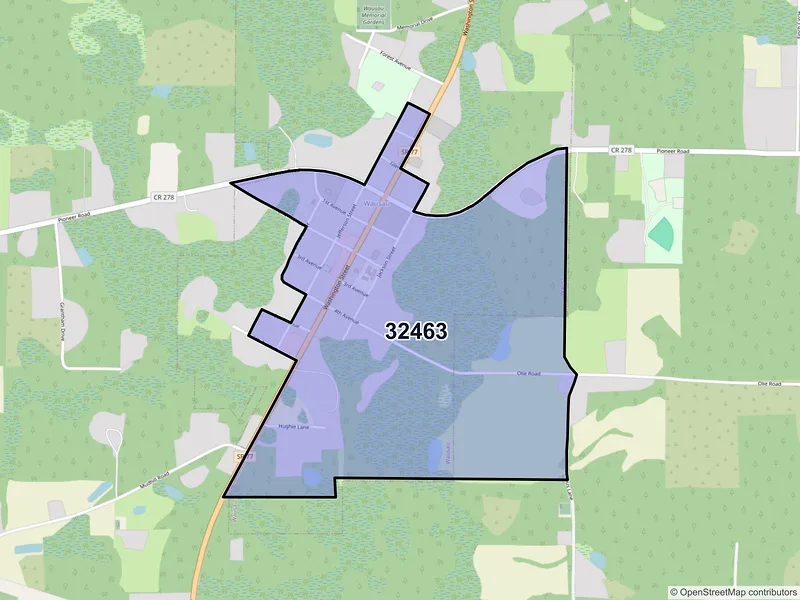 Map of Wausau, Florida and ZIP codes