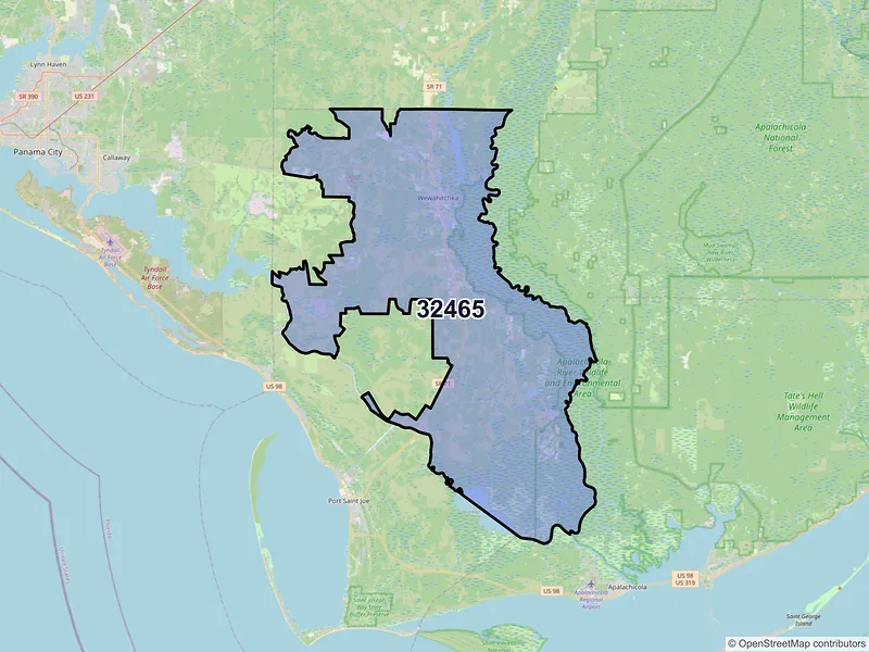 Map of ZIP Code 32465 — Wewahitchka, FL