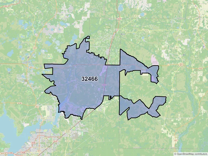 Map of ZIP Code 32466 — Youngstown, FL