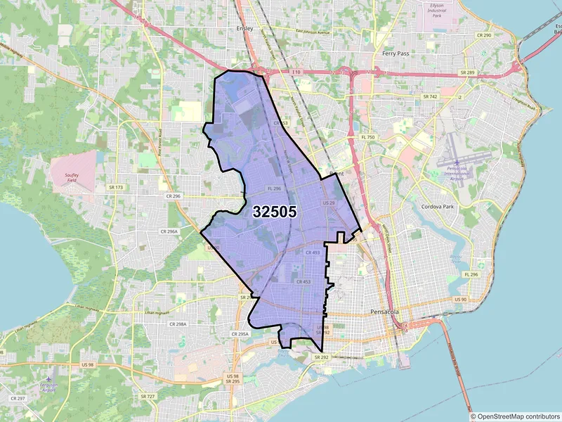 Map of ZIP Code 32505 — Pensacola, FL