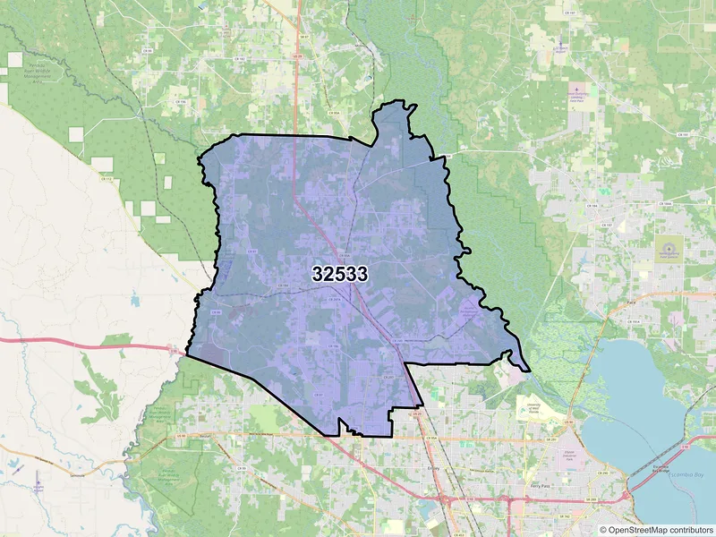 Map of ZIP Code 32533 — Cantonment, FL