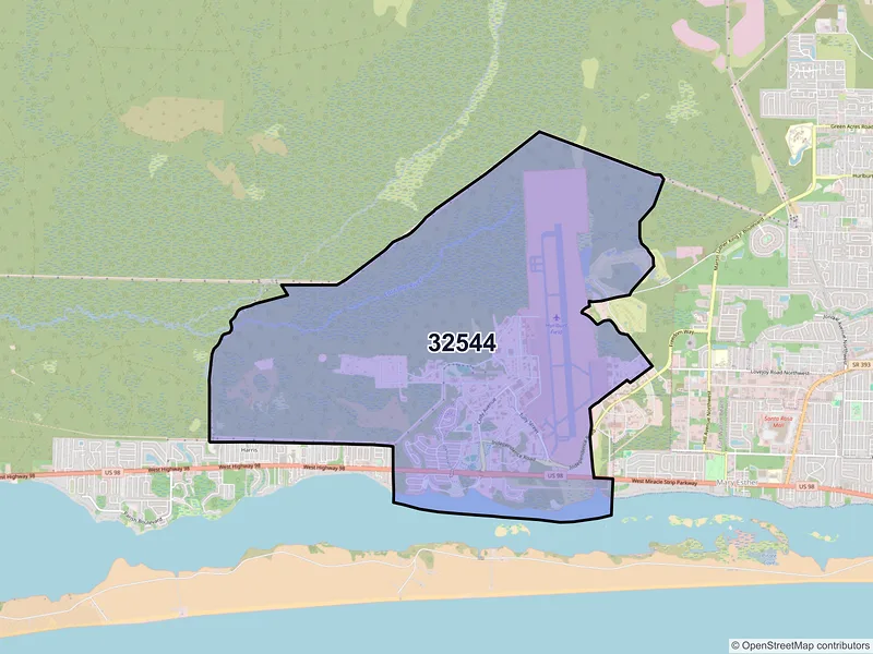 Map of ZIP Code 32544 — Hurlburt Field, FL