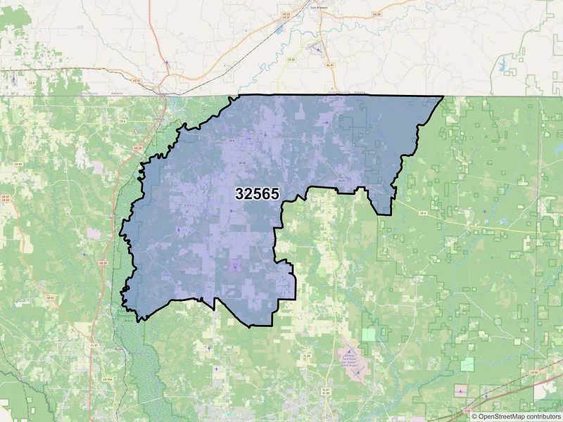 Map of ZIP Code 32565 — Jay, FL