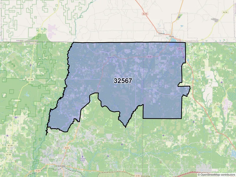 Map of ZIP Code 32567 — Laurel Hill, FL